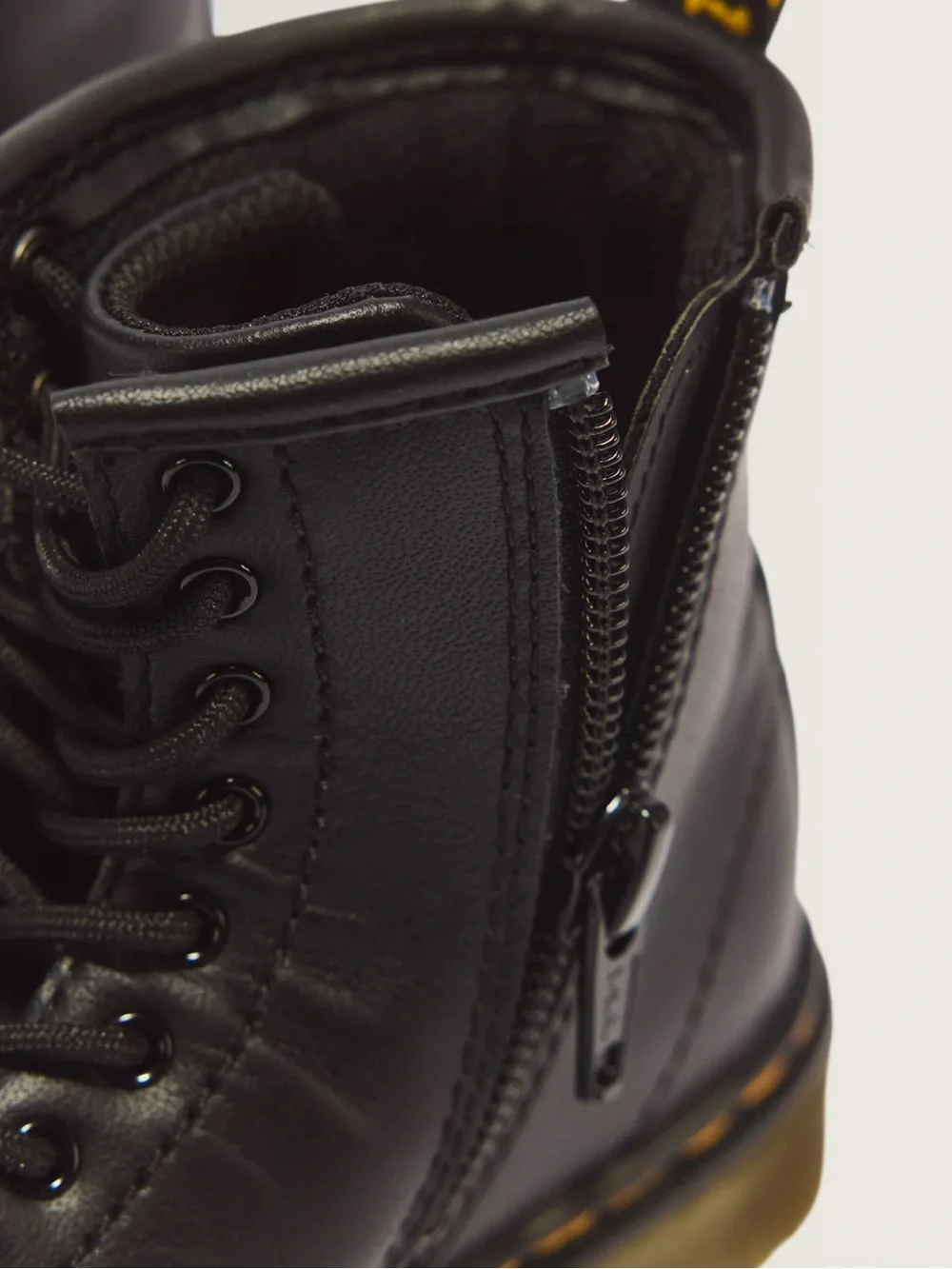 Dr. Martens Toddler 1460 Black Leather Lace-Up Boots with Yellow Stitching Sz 9